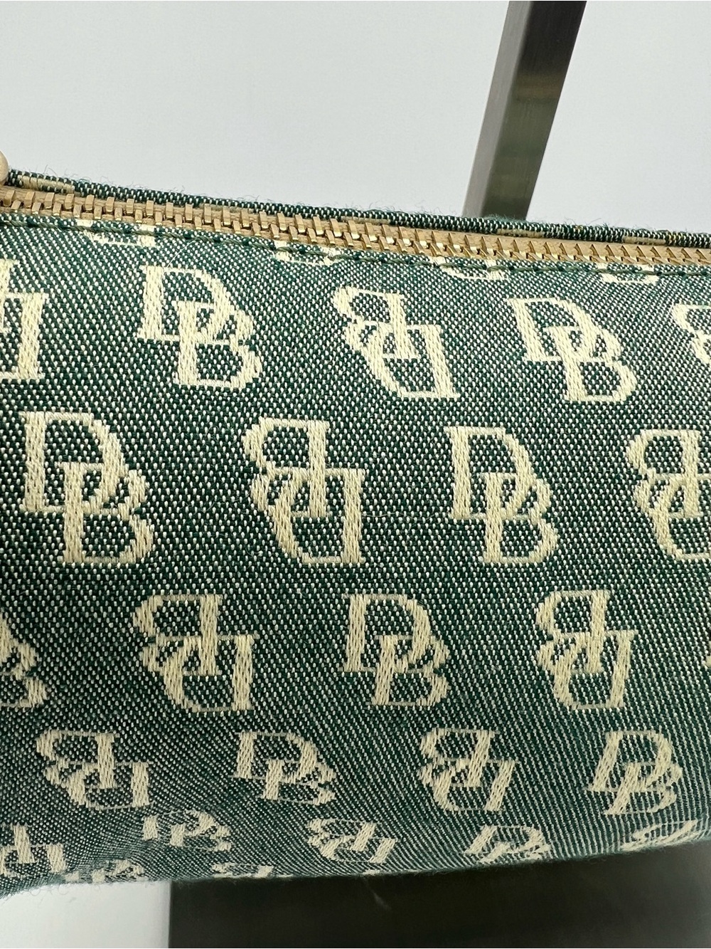 DOONEY & BOURKE Y2K Mini Barrel Monogram Green Canvas Leather Trim Shoulder Bag - Picture 3 of 15
